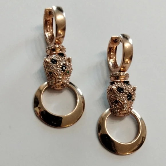 Effy 14k Rose Gold Panther Diamonds Earrings 1.75 TWC Diamond - Picture 3 of 15